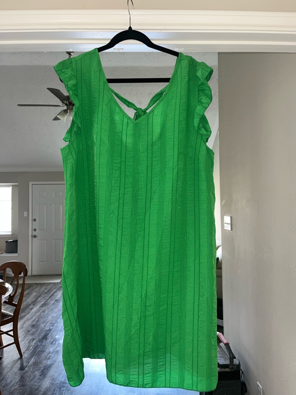 SHEIN Bright Green V-Neck Ruffle Sleeve Mini Dress